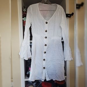 White linen look dress with bell sleeves sz m